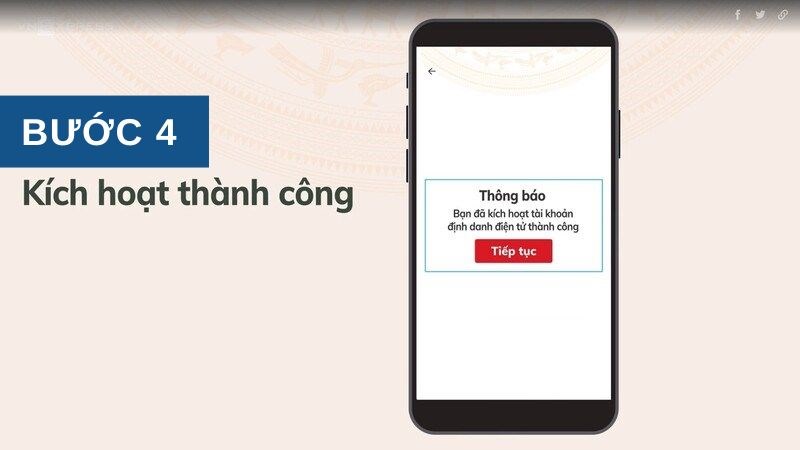 Nhận thông báo bạn đã kích hoạt tài khoản định danh điện tử thành công